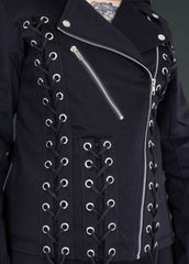 ROCKSTAR BLACK LACE UP MOTO BIKER JACKET