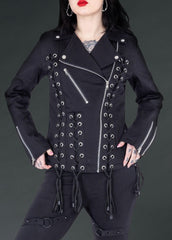 ROCKSTAR BLACK LACE UP MOTO BIKER JACKET