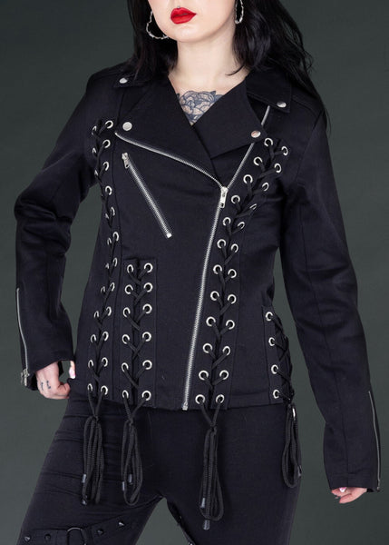 ROCKSTAR BLACK LACE UP MOTO BIKER JACKET